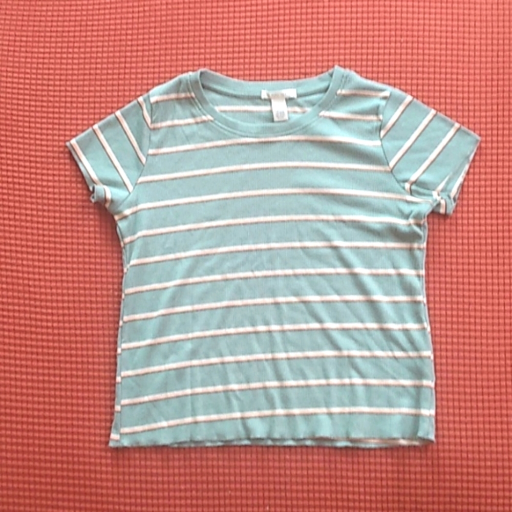 Teal top with different color stripes